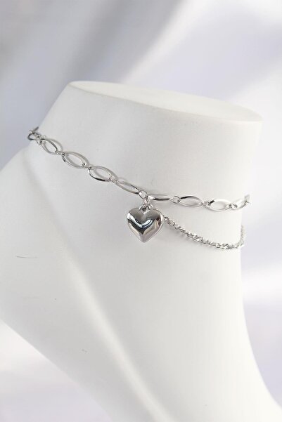 Inure Jewelry 316L Steel Silver Color Heart Designed Anklet