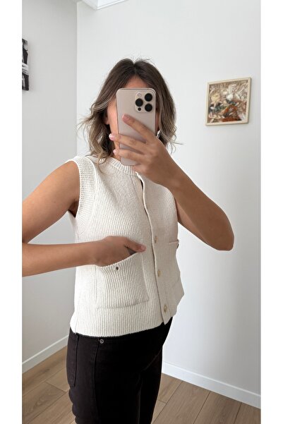 TUSİVA STORE Gold Düğmeli Triko Yelek