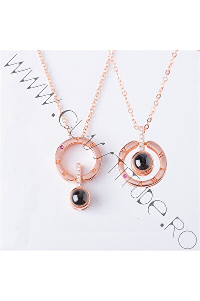 KESNUP Colier Te iubesc / Proiecție Te iubesc în 100 de limbi, aur roz