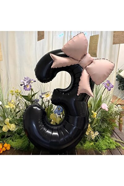 DÜVENCİ TİCARET مجموعة من بالونات الأرقام الكبيرة السوداء على شكل فيونكة مكون...