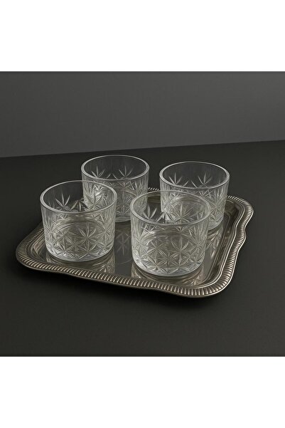 Noah Exclusive 5-Piece Round Snack Dish Set with Tray - Glass-Silver Color Tray