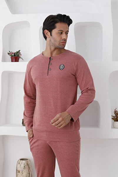 Lohussa Men's Long Sleeve Thick Winter Buttoned Pocket Cuffed Paca 100% Cotton Pajama Set