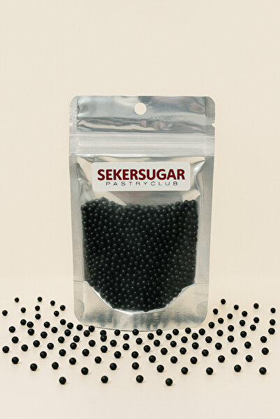 ŞEKER & SUGAR Pasta Süsleme Şekeri Boncuk Şeker 2 mm Siyah 40 gr.