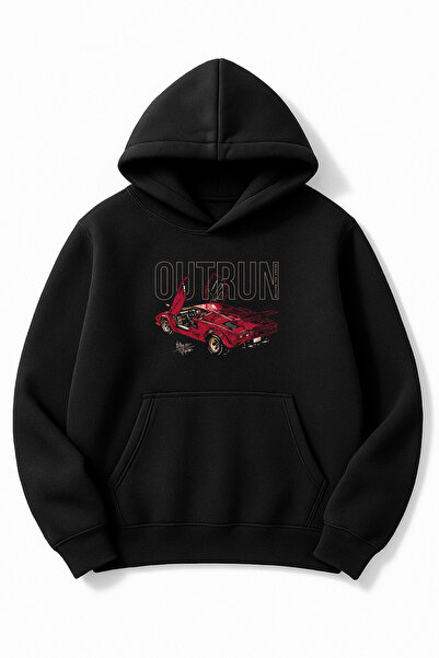 Altair Tr سويت شيرت أسود قصة فضفاضة للجنسين من Outrun مطبوع بغطاء رأس