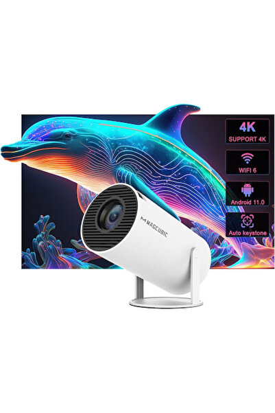 Magcubic Smart Mini Projector 4K, 200 ANSI, Android TV, Auto Keystone, 1500:1 Contrast, HY300