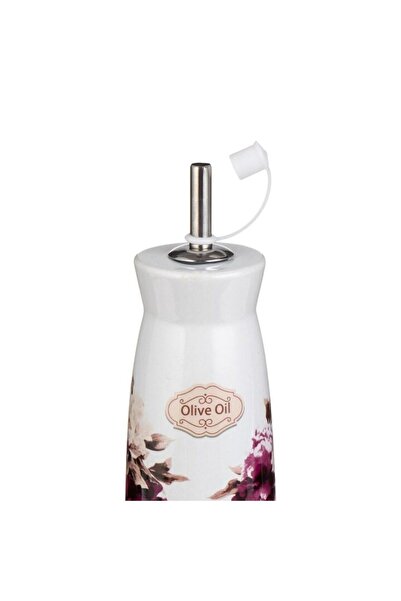 SHOPIENS Recipient Ulei Ceramica Alb Cu Flori Mov 240ml