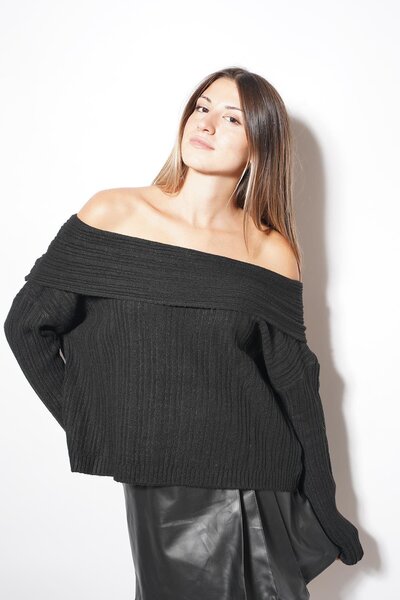 Pafi Moda Pulover Yapre Madonna Şardon negru