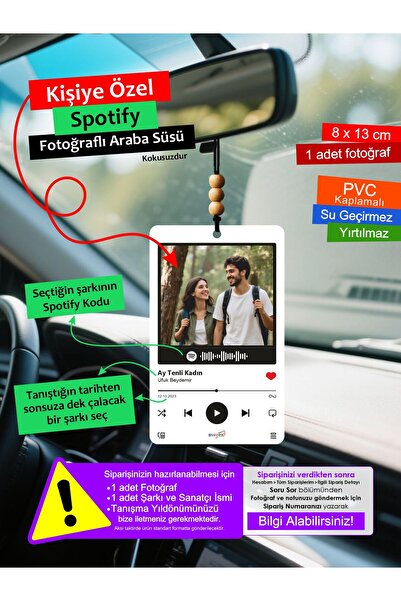Sweex Kişiye Özel Spotify Kodlu Fotoğraflı Araba Süsü - Su Geçirmez & Dayanıklı