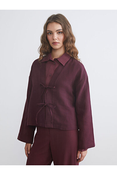 LC Waikiki Plum V-Neck Oversize Muslin Women's Kimono