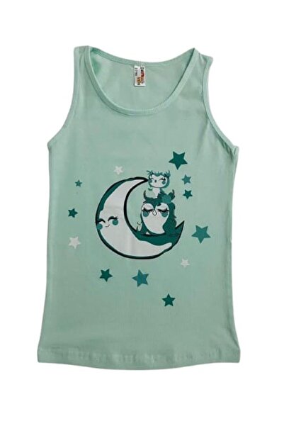 elmas kids Girl's Cotton Salmon White Water Green Moon Owl Printed Tank Top