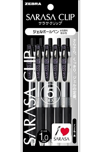 Zebra Pen Zebra Sarasa Clip 1.0mm Black P-JJE15-BK5 (5-Pen-Pack)