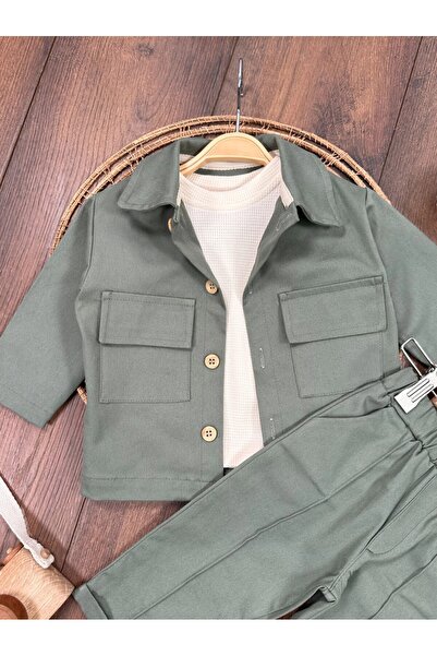 Childona Baby Kids Lycra Gabardine Suit with Snap Fasteners on the Shoulders, Long Sleeves, Badi 3-Piece Baby Boy Suit