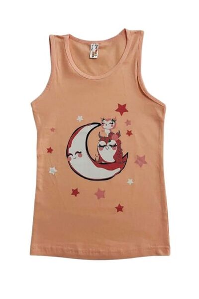 elmas kids Girl's Cotton Salmon White Water Green Moon Owl Printed Tank Top