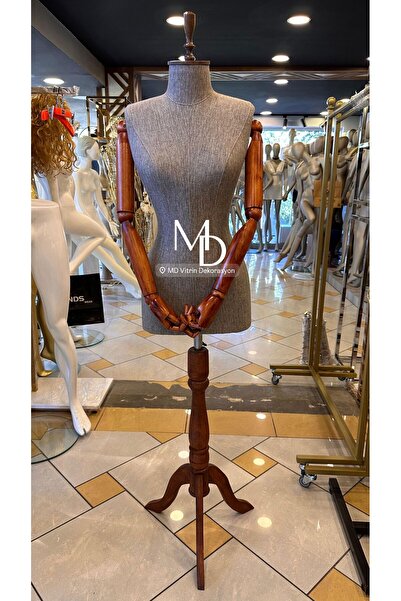 MD Vİtrin Dekorasyon 38 Beden Ahşap Kafalı Ahşap Ayaklı Terzi Mankeni Prova mankeni