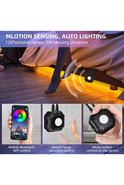 OEM Set 2 benzi LED RGB, cu senzor PIR, diferite moduri de functionare, contr...