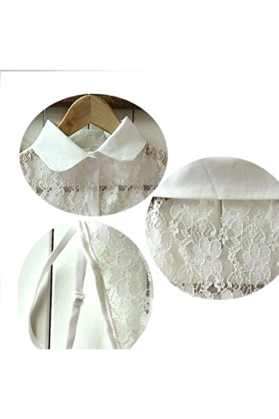KESNUP False shirt collar, removable, classic lace pattern, White