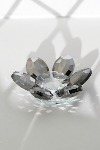 Yaren Style Şık Kristal Cam Mumluk & Lokumluk, Lotus Kesim, Gri – El İşçiliği...