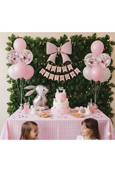 DÜVENCİ TİCARET pembe fiyonklu doğum günü balon set