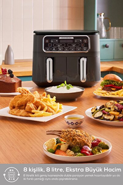 Karaca Air Pro Cook Duo Köz Xxxl 4+4 Litre Airfryer Space Gray 8 Kişilik