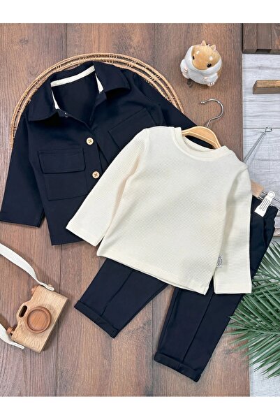 Childona Baby Kids Lycra Gabardine Suit with Snap Fasteners on the Shoulders, Long Sleeves, Badi 3-Piece Baby Boy Suit