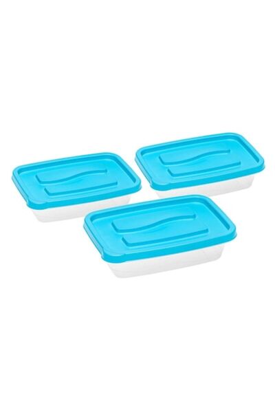 SHOPIENS Set of 3 Shopiens® food containers, transparent plastic with blue lid, 1 L