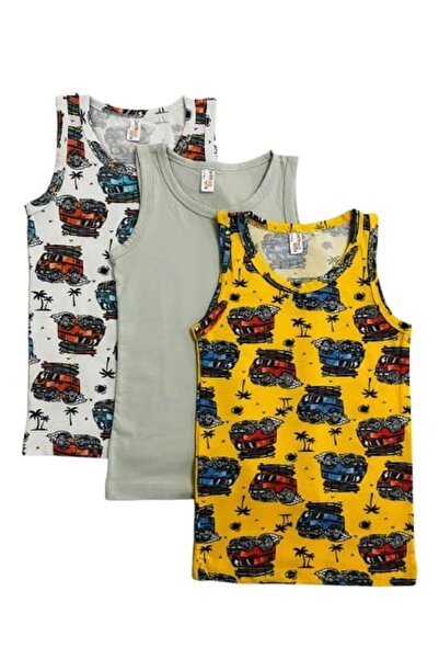 elmas kids Boy's Cotton Yellow Cream Gray Safari Patterned 3-Piece Undershirt