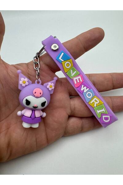 Herşey Nota سلسلة مفاتيح من السيليكون على شكل شخصية كورومي باللون الأرجواني - تصميم لطيف مع حزام جميل