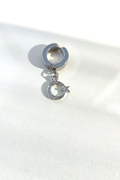 Lynare Compression Hole-Free Crescent Star Figured Dangle Men's Women's Unisex Steel Earrings 1 Piece