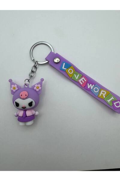 Herşey Nota سلسلة مفاتيح من السيليكون على شكل شخصية كورومي باللون الأرجواني - تصميم لطيف مع حزام جميل