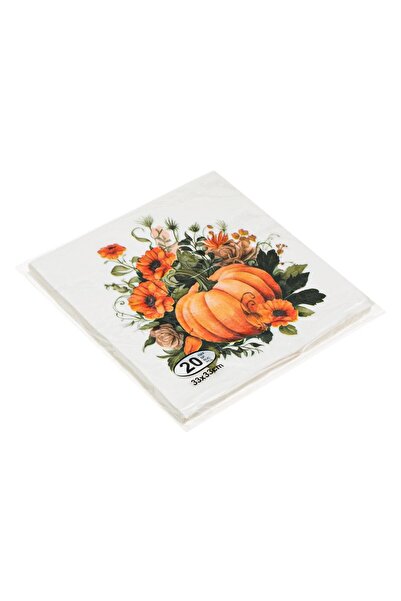 OEM White Table Napkins with Orange Pumpkin Flowers Leaves 33x33cm - 20pcs