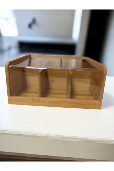 RİVO HOME DECOR Bamboo 6 Compartment Tea Box & Organizer 22X21X10 cm