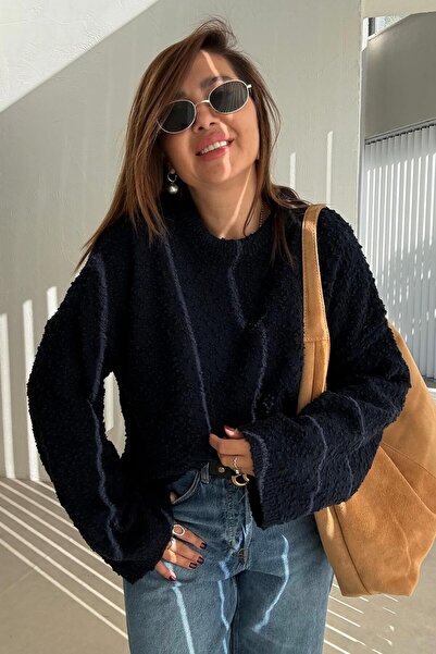 ELVAN TOLON Tricotaj de bază cu muguri bleumarin