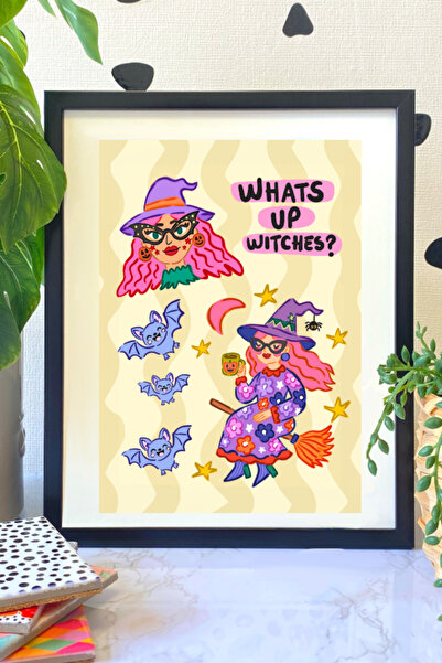 Hello Melody Design Baskı Koleksiyonundan HALLOWEEN CADILAR BAYRAMI için "WITCH" Baskı - Siyah Çerçeveli