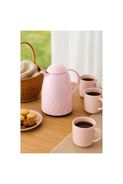 HSDemirci 1 Liter Acrylic Soft Pink Tea Thermos, Keeps Hot for 12 Hours and Cold for 24 Hours