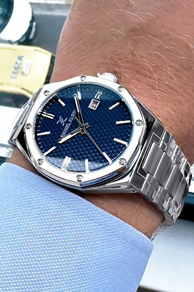 Daniel Klein Premium Erkek Kol Saati 3 Atm Su Geçirmez Gümüş Renk Çelik Kordon Doğaltaş Bileklik Dke2023c11