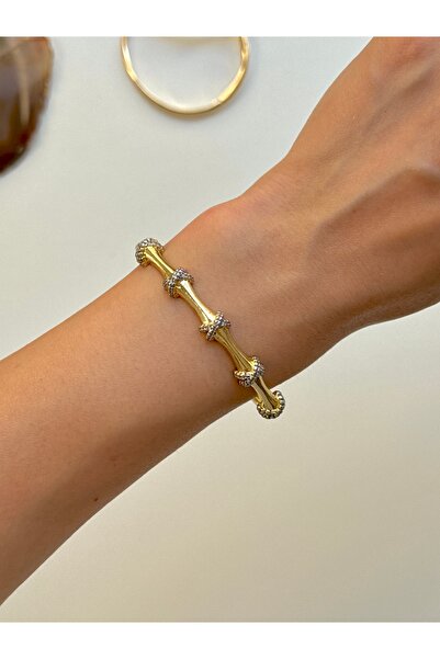 YOUES JEWELRY 316L Çelik VIP SERİ 14K Altın Renk Minimal Taşlı Kelepçe Bilezi...