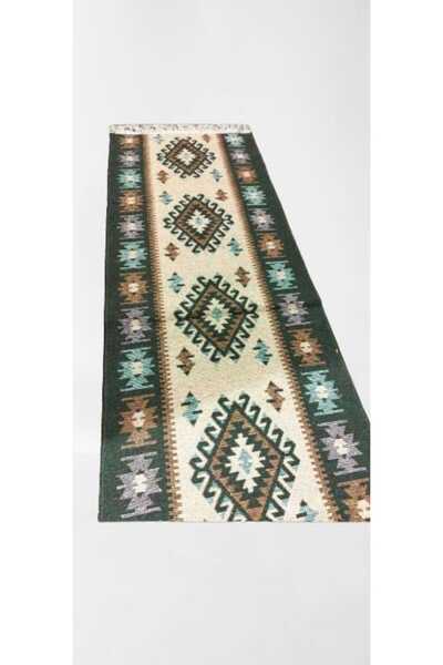 OMS Traditional Woven Rug, Double-Sided 60×120 cm, Green Diamond Pattern