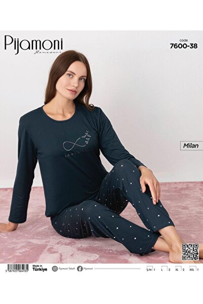 Pijamoni Γυναικείο σετ πιτζάμες με μακρύ μανίκι με λαιμόκοψη Milan 7600/38 - 1 τεμάχιο