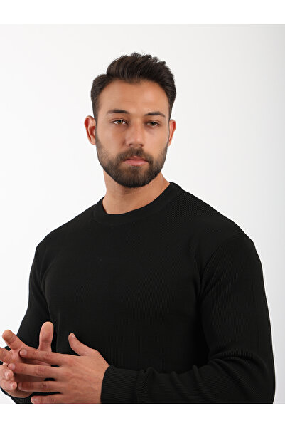 VALERO Men's Standard Fit Regular Cut Crew Neck Black Knitwear Sweater