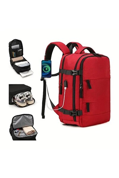 Weixier Travel Backpack for Airplanes, 43x30x18 cm, Multifunctional, Waterproof, USB Port, Red