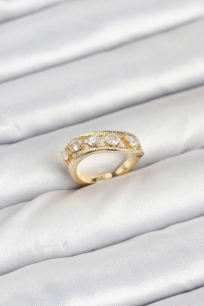 Clariss Brass Gold Color Zircon Stone Women's Ring