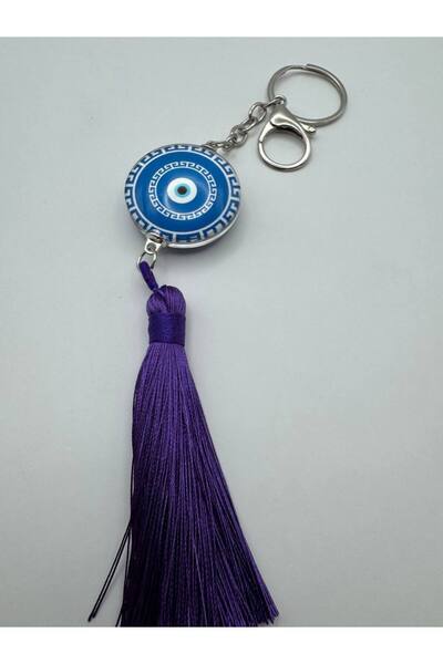 Herşey Nota Breloc cu ciucuri mov cu mărgele de sticlă Evil Eye – Design eleg...