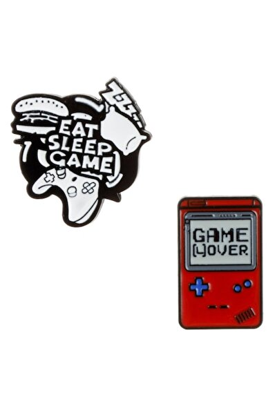 SHOPIENS Set 2 Metal Enamel Pins Eat Sleep Game and Game Over, Accessories for Gamers