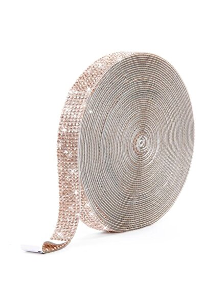 SHOPIENS Bandă adezivă decorativă cu strasuri roz aurii, 1m x 1,3cm pentru decorațiuni și proiecte DIY