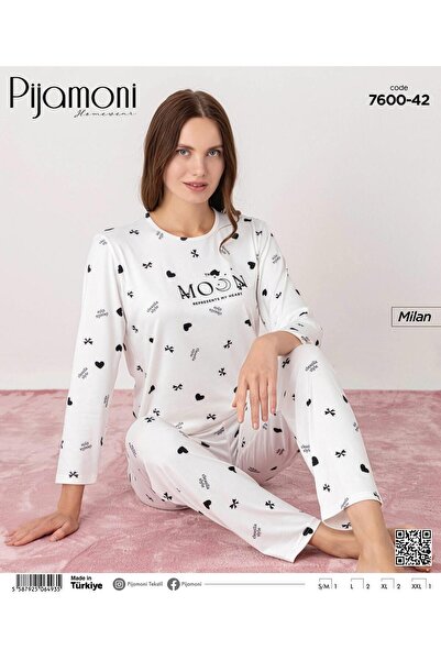 Pijamoni Γυναικείο σετ πιτζάμες με μακρύ μανίκι με λαιμόκοψη Milan 7600/42 - 1 τεμάχιο
