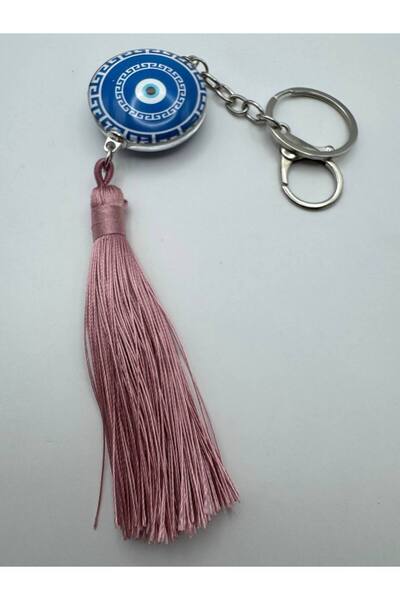 Herşey Nota Orange Nazar Beaded Ecru Tassel Keychain – Elegant and Protective Gift Design