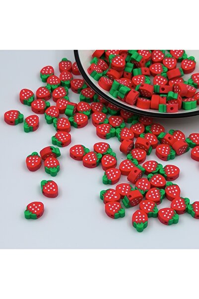 HERALDİS Çilek Desenli Polimer Kil Fimo Boncuk – 30 Adet Takı ve Bileklik Yap...