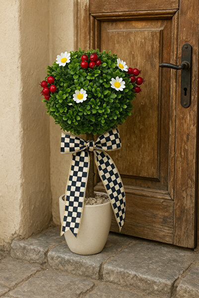 Marrone Mackenzie Childs Kurdele Kapı Ağacı Top Şimşir 50 cm