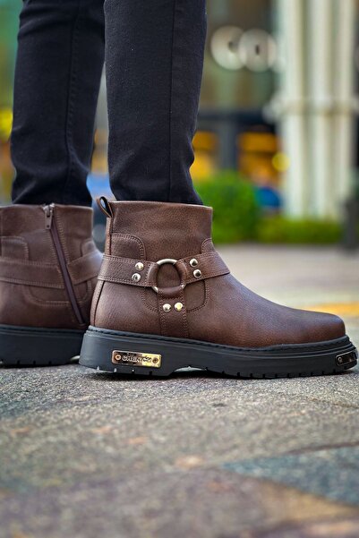 Zerenyus Χειμερινές ανδρικές μπότες Yukon Premium με φερμουάρ Καφέ