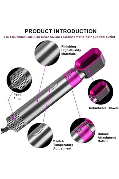 Generic 5 in 1 Hair Dryer, Hair Straightener Comb Curling Brush with 5 Interchangeable Barrels